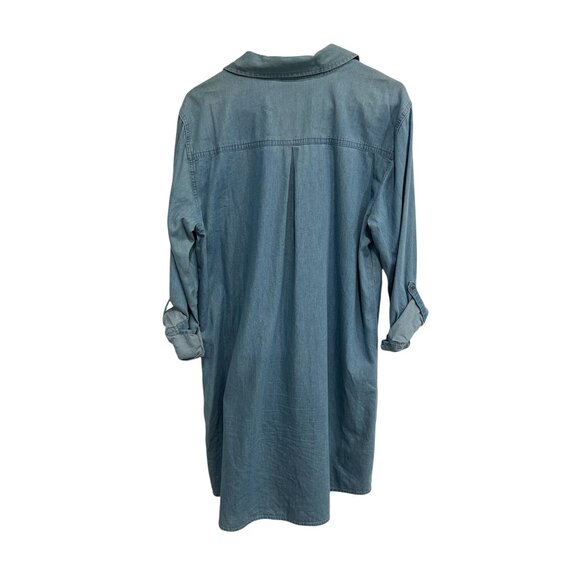 Style & Co Denim Shirt Dress Rolled Sleeves Button Front Chest Pockets Blue Sz L - Picture 2 of 9